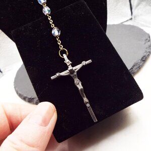 VINTAGE ROMA ITALY ROSARY W/ AB FACETED CRYSTAL BEADS DESIGN HOLY ROSARY18